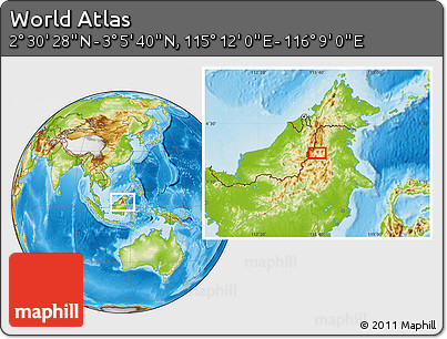 Physical Location Map of the Area around 2° 48' 4" N, 115° 40' 30" E
