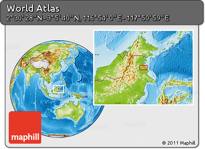 Physical Location Map of the Area around 2° 48' 4" N, 117° 22' 30" E