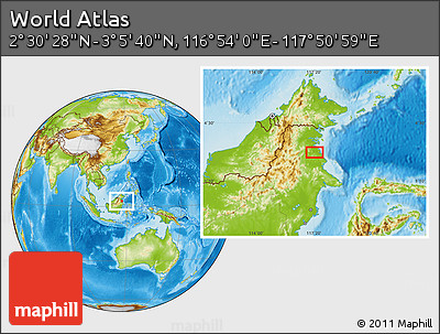 Physical Location Map of the Area around 2° 48' 4" N, 117° 22' 30" E