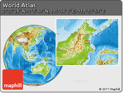 Physical Location Map of the Area around 2° 48' 4" N, 117° 22' 30" E