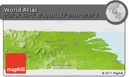 Physical Panoramic Map of the Area around 2° 48' 4" N, 117° 22' 30" E