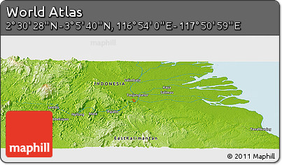 Physical Panoramic Map of the Area around 2° 48' 4" N, 117° 22' 30" E