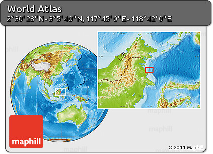 Physical Location Map of the Area around 2° 48' 4" N, 118° 13' 29" E