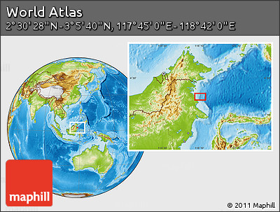 Physical Location Map of the Area around 2° 48' 4" N, 118° 13' 29" E