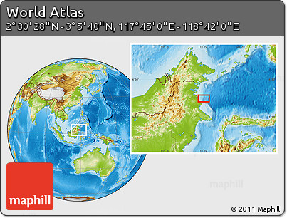 Physical Location Map of the Area around 2° 48' 4" N, 118° 13' 29" E