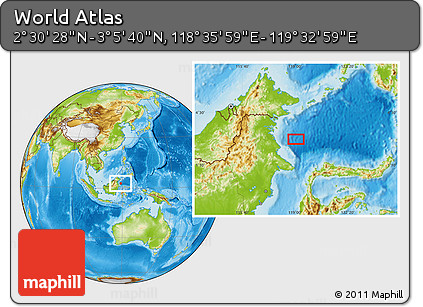 Physical Location Map of the Area around 2° 48' 4" N, 119° 4' 29" E