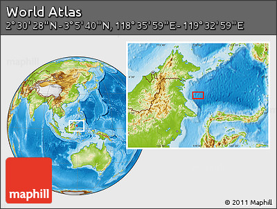 Physical Location Map of the Area around 2° 48' 4" N, 119° 4' 29" E