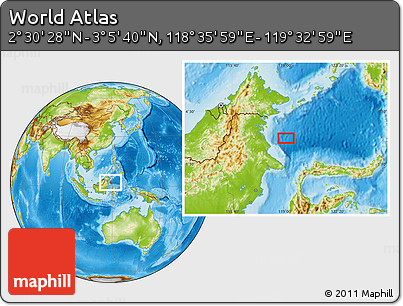 Physical Location Map of the Area around 2° 48' 4" N, 119° 4' 29" E