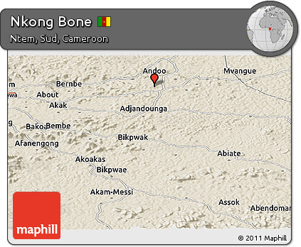 Shaded Relief Panoramic Map of Nkong Bone