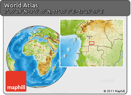 Physical Location Map of the Area around 2° 48' 4" N, 11° 58' 29" E