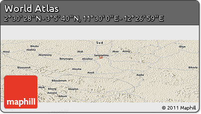 Shaded Relief Panoramic Map of the Area around 2° 48' 4" N, 11° 58' 29" E