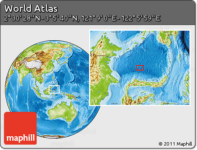 Physical Location Map of the Area around 2° 48' 4" N, 121° 37' 30" E