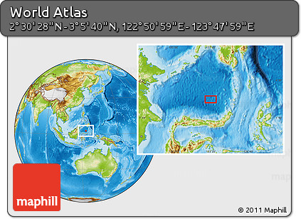 Physical Location Map of the Area around 2° 48' 4" N, 123° 19' 29" E