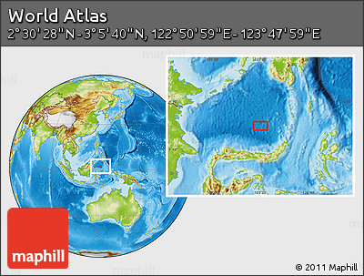 Physical Location Map of the Area around 2° 48' 4" N, 123° 19' 29" E