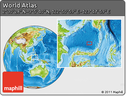Physical Location Map of the Area around 2° 48' 4" N, 123° 19' 29" E