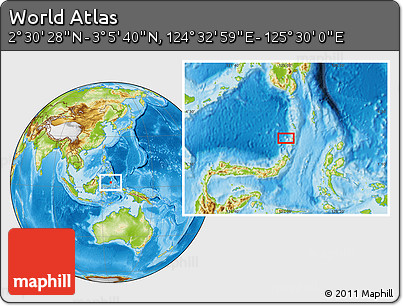 Physical Location Map of the Area around 2° 48' 4" N, 125° 1' 30" E