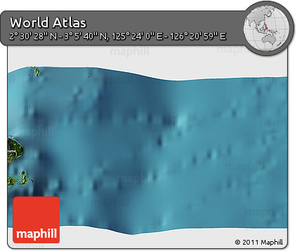 Satellite 3D Map of the Area around 2° 48' 4" N, 125° 52' 30" E