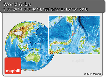 Physical Location Map of the Area around 2° 48' 4" N, 125° 52' 30" E