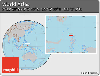 Gray Location Map of the Area around 2° 48' 4" N, 127° 34' 30" E