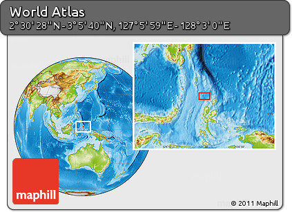Physical Location Map of the Area around 2° 48' 4" N, 127° 34' 30" E