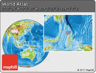 Physical Location Map of the Area around 2° 48' 4" N, 127° 34' 30" E