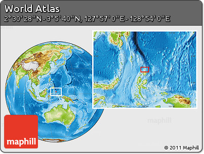 Physical Location Map of the Area around 2° 48' 4" N, 128° 25' 30" E