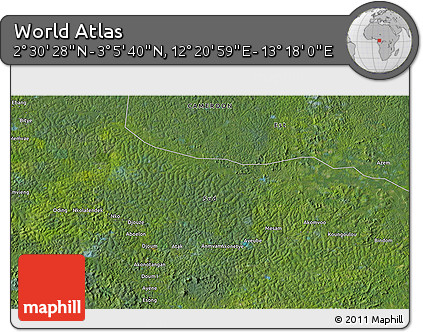 Satellite 3D Map of the Area around 2° 48' 4" N, 12° 49' 29" E