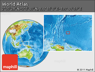 Physical Location Map of the Area around 2° 48' 4" N, 135° 13' 29" E