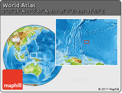 Physical Location Map of the Area around 2° 48' 4" N, 135° 13' 29" E