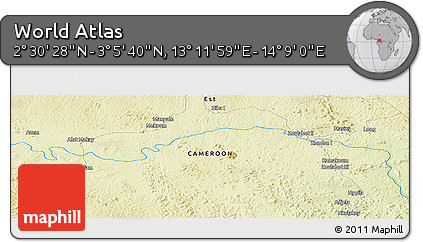 Physical Panoramic Map of the Area around 2° 48' 4" N, 13° 40' 30" E