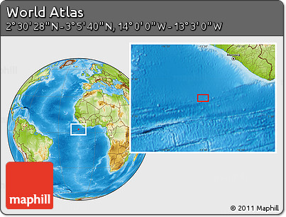 Physical Location Map of the Area around 2° 48' 4" N, 13° 31' 30" W