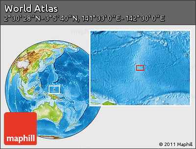 Physical Location Map of the Area around 2° 48' 4" N, 142° 1' 30" E