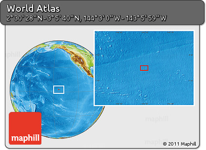 Physical Location Map of the Area around 2° 48' 4" N, 143° 34' 29" W