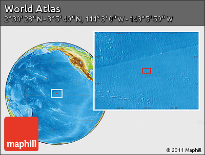Physical Location Map of the Area around 2° 48' 4" N, 143° 34' 29" W