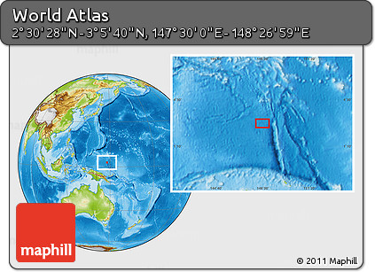 Physical Location Map of the Area around 2° 48' 4" N, 147° 58' 29" E