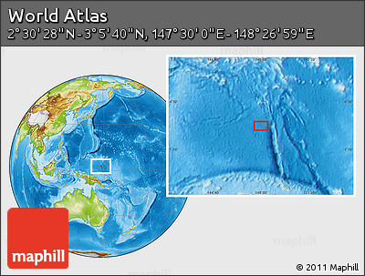 Physical Location Map of the Area around 2° 48' 4" N, 147° 58' 29" E