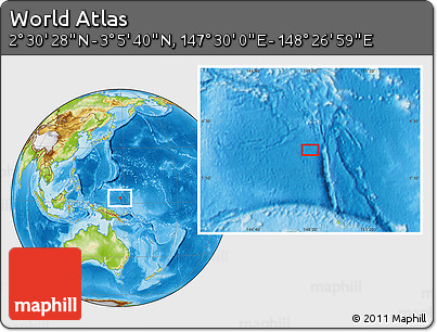 Physical Location Map of the Area around 2° 48' 4" N, 147° 58' 29" E