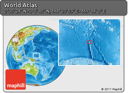 Physical Location Map of the Area around 2° 48' 4" N, 148° 49' 29" E