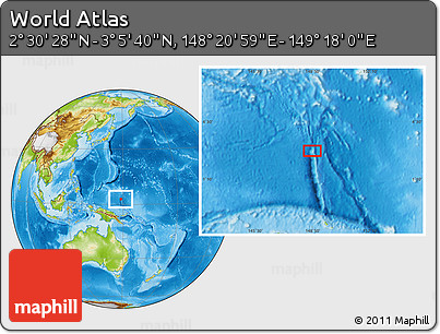 Physical Location Map of the Area around 2° 48' 4" N, 148° 49' 29" E