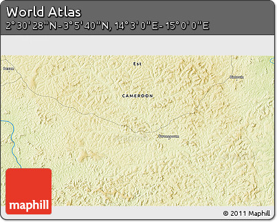 Physical 3D Map of the Area around 2° 48' 4" N, 14° 31' 30" E