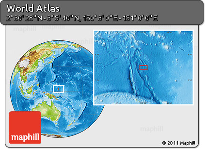 Physical Location Map of the Area around 2° 48' 4" N, 150° 31' 30" E