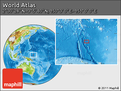 Physical Location Map of the Area around 2° 48' 4" N, 150° 31' 30" E