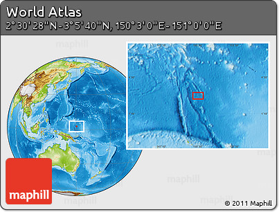 Physical Location Map of the Area around 2° 48' 4" N, 150° 31' 30" E