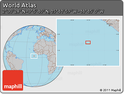Gray Location Map of the Area around 2° 48' 4" N, 15° 13' 29" W