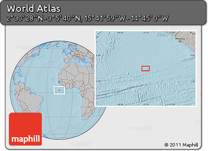 Gray Location Map of the Area around 2° 48' 4" N, 15° 13' 29" W, hill shading
