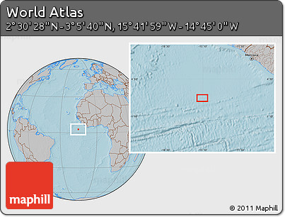 Gray Location Map of the Area around 2° 48' 4" N, 15° 13' 29" W, hill shading