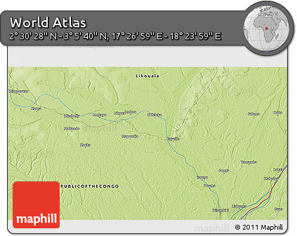 Physical 3D Map of the Area around 2° 48' 4" N, 17° 55' 29" E