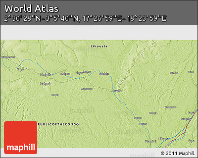 Physical 3D Map of the Area around 2° 48' 4" N, 17° 55' 29" E