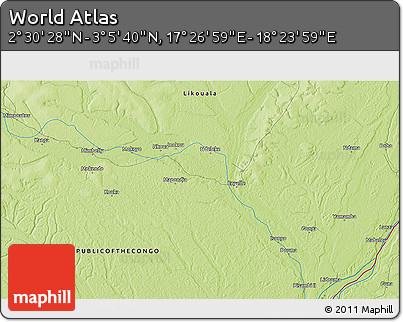 Physical 3D Map of the Area around 2° 48' 4" N, 17° 55' 29" E