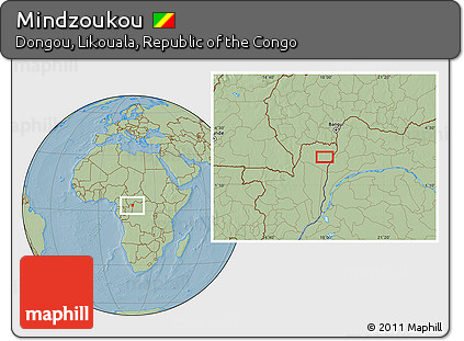 Savanna Style Location Map of Mindzoukou, hill shading